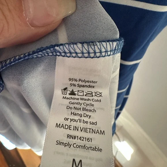 New LuLaRoe Blue and White Striped Sz M Maria Maxi Dress Vintage Slinky Silky - Picture 4 of 4